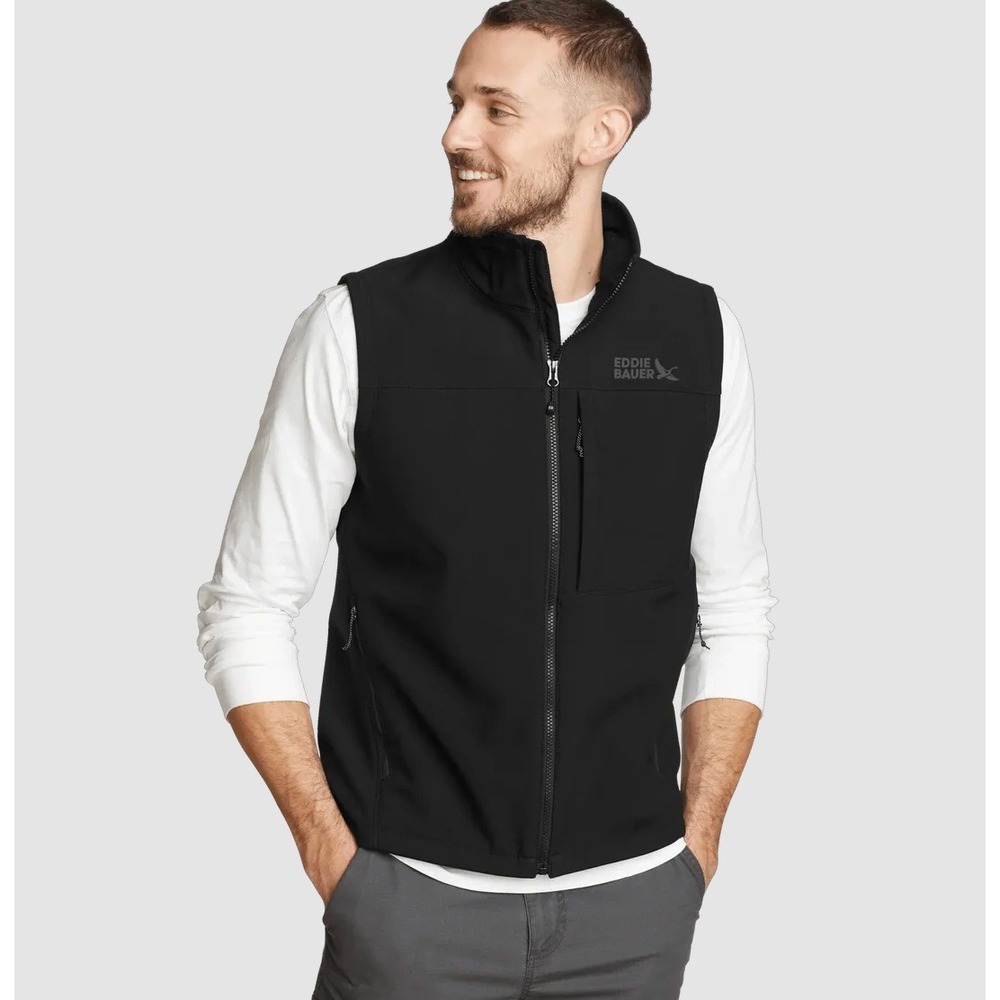 Eddie Bauer Mens Windfoil Thermal Vest Black Full Zip Medium M Softshell